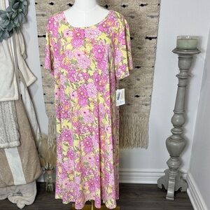 NWT LuLaRoe Carly Vibrant Pink and Yellow Floral Midi Dress size XXL